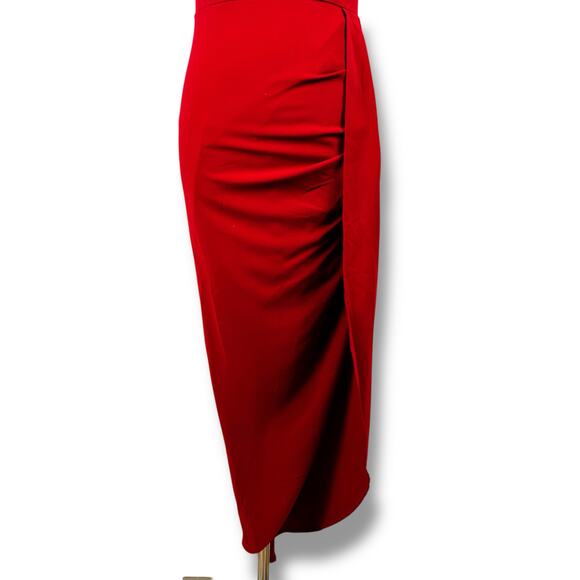 Showpo Red Cross Front Midi Bodycon Formal Dress Side Slit Womens Size 2 - Picture 5 of 10